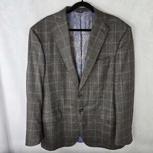 Randy Willard Loro Piana Superfine Wool Blazer Brown Blue Windowpane Plaid 46L